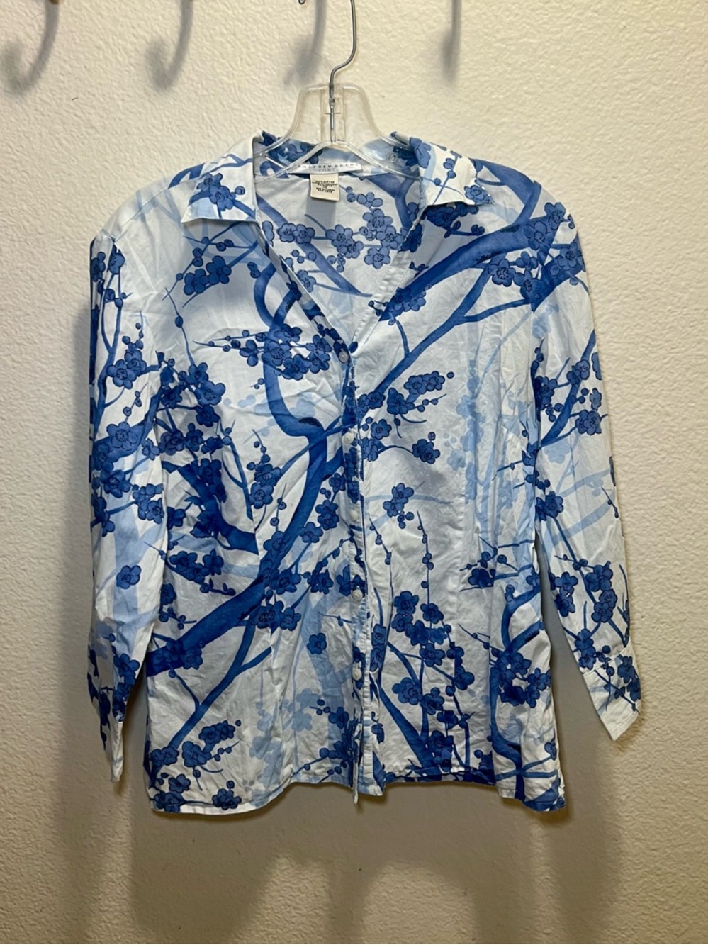 Blue & White Floral 100% Cotton Button-Up Shirt
